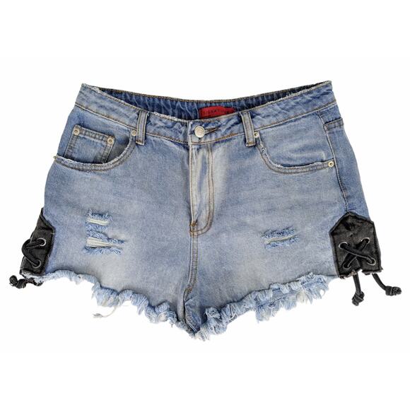 SIGNATURE 8 Lace-up Cutoff Jean Shorts Size Large - Picture 1 of 9